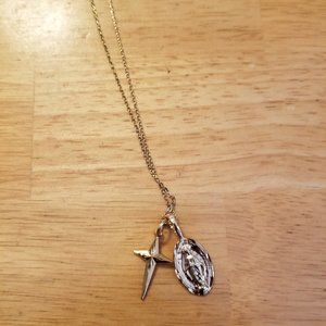 14K EP Cross and Virgin Mary Necklace